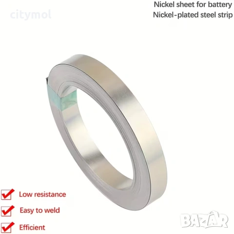 Никелова лента за акумулаторна точкова заварка 0.1 х 8 мм дължина 10м, снимка 2 - Друга електроника - 54032042