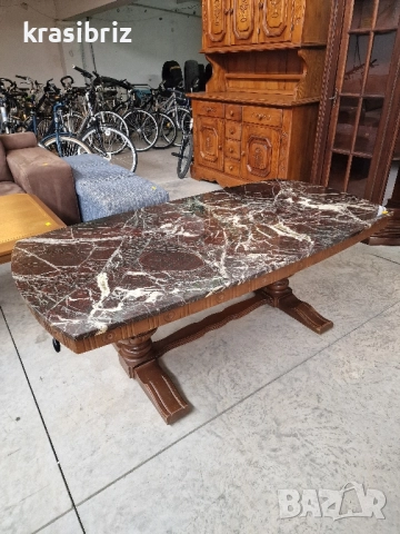 Масивна Маса с Дърворезба и Мрамор с Повдигащ механизъм-внос от Германия!