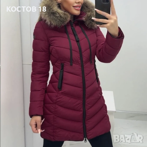 Зимно дълго яке, естествен пух на качулката – 4251 черен 5 цвята, снимка 4 - Якета - 51872943