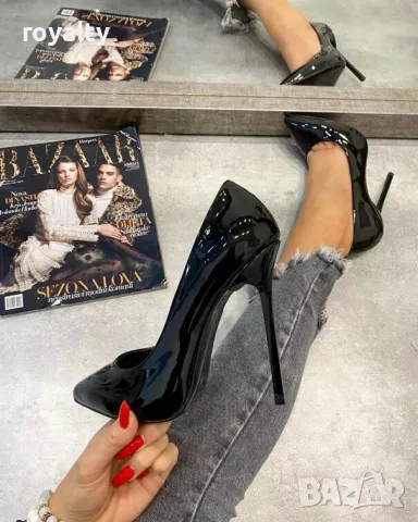Обувки на ток - черен лак с черен ток, снимка 3 - Дамски обувки на ток - 49924338