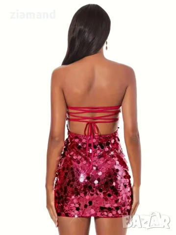 Дасмка парти рокля пайети розова, снимка 2 - Рокли - 49870205