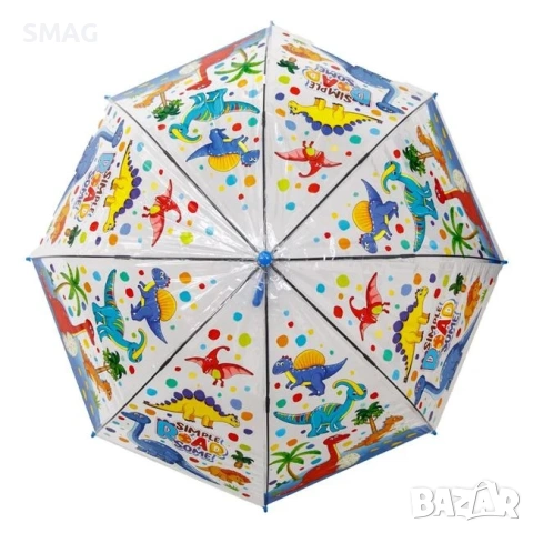 Детски чадър бастун прозрачен с цветни динозаври_1254256
