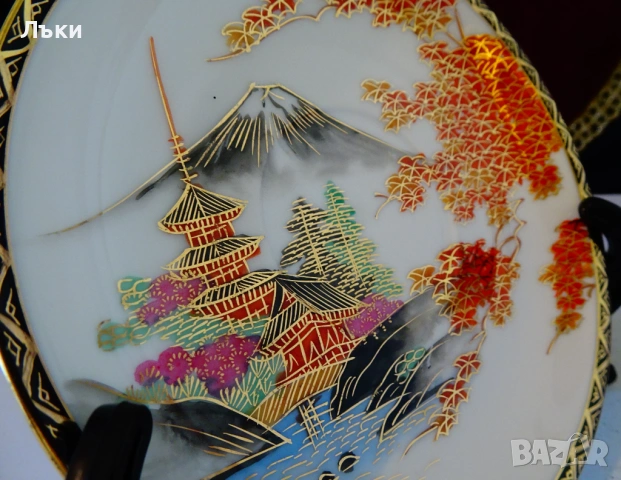 Чиния японски костен порцелан Satsuma Kazan,злато. , снимка 3 - Антикварни и старинни предмети - 54151457