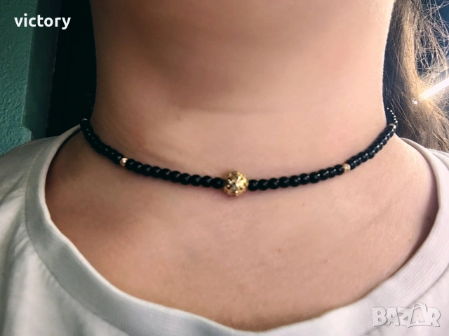 ✨ Éclipse Dorée – Луксозен комплект бижута с 14K позлатени елементи (чокър, гривна и обеци) 🖤, снимка 4 - Бижутерийни комплекти - 54171608