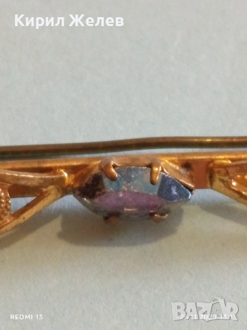 Златиста брошка с овални елементи и син камък ТОПАЗ 52187, снимка 3 - Други - 52547662