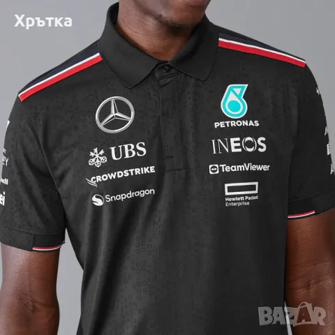 Mercedes AMG F1 Team Polo - Оригинална мъжка тениска с яка р-р L, снимка 5 - Тениски - 49392853