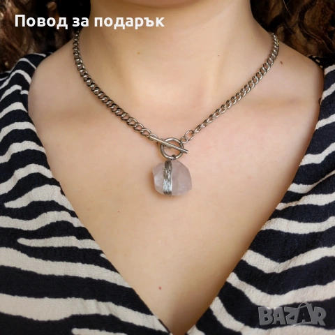 Колие от неръждаема стомана и кварц за 8 март , снимка 6 - Колиета, медальони, синджири - 53580613