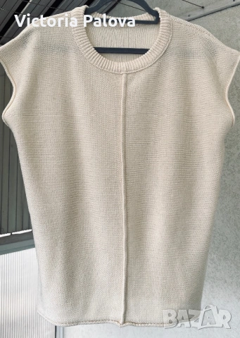 Елегантен плетен топ без ръкави в цвят apricot , снимка 2 - Корсети, бюстиета, топове - 53225249