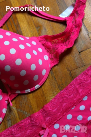 Нов комплект сутиен и бикини в розово с дантела Primark, снимка 2 - Бельо - 54127931