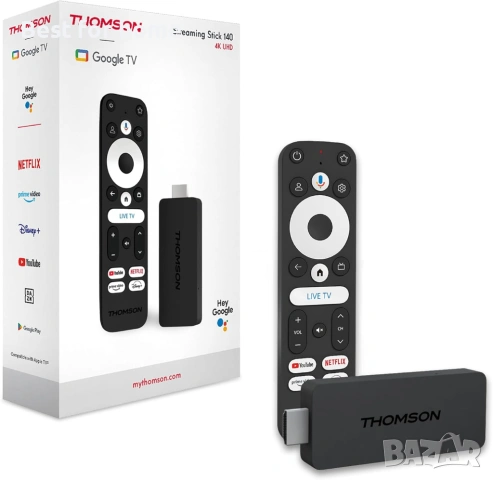 THOMSON Streaming Stick 140, Google TV, 4K UHD, Гласово управление, Google Cast