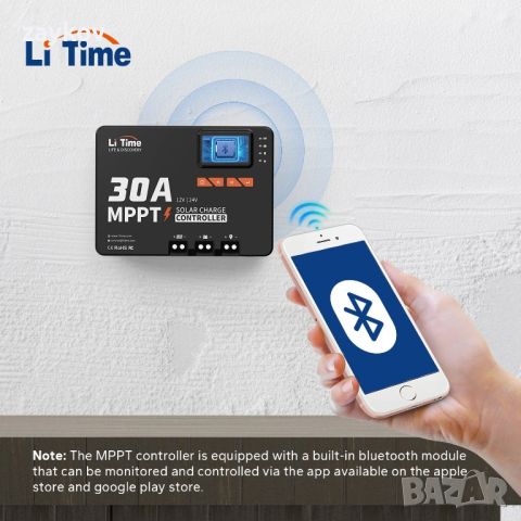 LiTime 30A MPPT 12V/24V Контролер За Слънчево Зареждане Bluetooth, снимка 3 - Друга електроника - 46502752