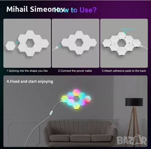 Комплект от 8 шестоъгълни LED гейминг панели – остри стенни лампи Cololight, снимка 3 - Лед осветление - 52987378