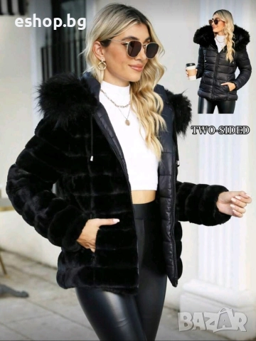 Дамско двулицево пухено яке с качулка, снимка 2 - Якета - 52967993