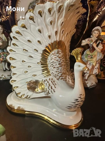 Capodimonte Italy  Circa 1980 Porcelain Peacock Figurine W/ Colorful Crystal Accents “Паунът” (porce