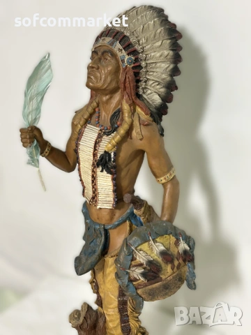 Декоративна статуетка на индиански вожд, снимка 6 - Декорация за дома - 53889952