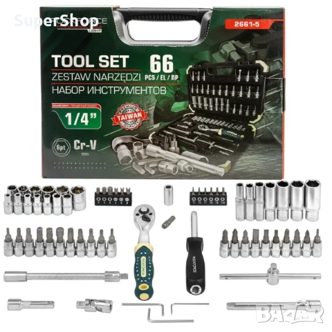 Професионален Комплект Гедоре 66 части 1/4" ROCKFORCE битове и вложки