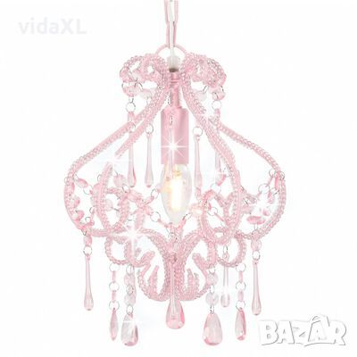 vidaXL Полилей с кристали, розов, кръгъл, E14（SKU:281595