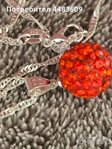 Сребърно колие с оранжев цирконии , снимка 4 - Колиета, медальони, синджири - 53795900