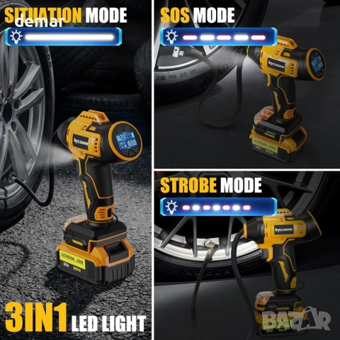 Безжичен въздушен компресор 160 PSI с LCD цифров манометър за батерия Dewalt 18V (без батерия), снимка 5 - Аксесоари и консумативи - 54025108