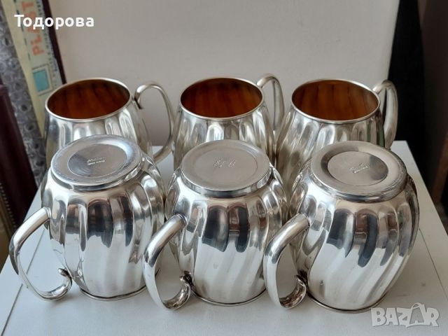 Шест броя чаши (халби)silver plate-вместимост 350 мл.посребрени с вътрешна позлата., снимка 9 - Антикварни и старинни предмети - 45693217