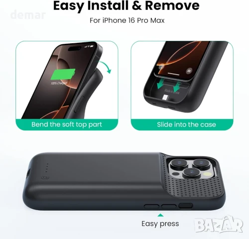 Кейс с батерия Feob за iPhone 16 Pro Max (6.9 инча), 8600 mAh, снимка 8 - Калъфи, кейсове - 50859811