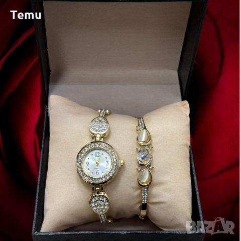 Красив комплект от дамски часовник с гривна в елегантен дизайн с камъни цирконии Gift3, снимка 2 - Гривни - 46411365
