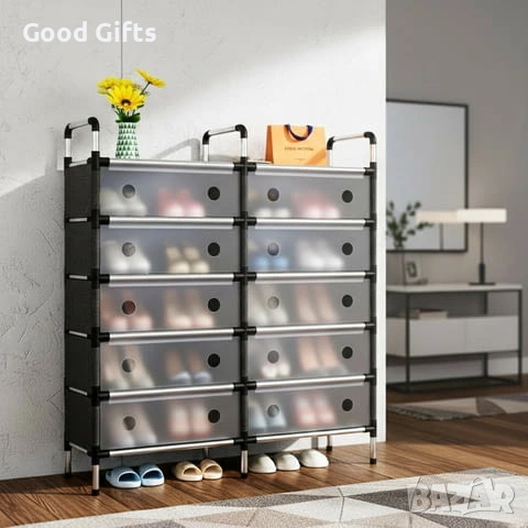 Многоетажен Шакф за Обувки с Прозоречни Врати – Стилна Организация и Голям Капацитет, снимка 6 - Други стоки за дома - 53282517
