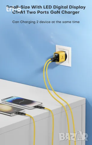 ASOMETECH 35W GaN Зарядно устройство USB + Type-C цифров LED дисплей QC3.0 Бързо зареждане, снимка 14 - Оригинални зарядни - 46868750