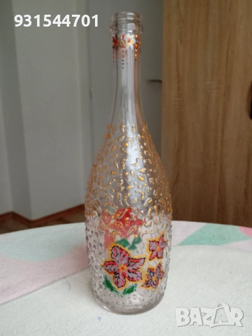 Ръчно изрисувано шише-ваза уникат , снимка 2 - Декорация за дома - 52990367