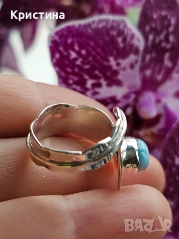 Красив сребърен пръстен с Ларимар, снимка 4 - Пръстени - 53904812