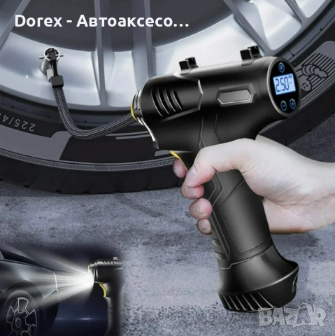 Преносим безжичен мини въздушен компресор помпа за гуми с LED дисплей и вградена батерия за автомоби, снимка 8 - Аксесоари и консумативи - 53616886