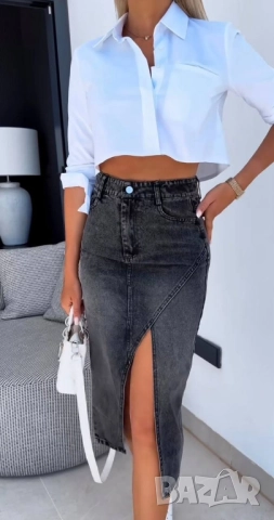 дънкова пола с цепка, снимка 3 - Поли - 51701589