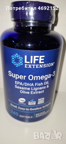 Super Omega-3 EPA/DHA със сусамови лигнани и екстракт от маслина, Life Extension, 240 капсули