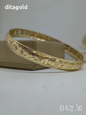 Нова 14К златна твърда гривна, класически модел 13.36 гр 