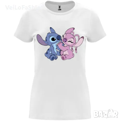 Нова дамска тениска със Стич (Stitch & Angel) в бял цвят, снимка 1 - Тениски - 47062517