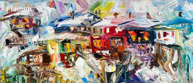 КАРТИНА МАСЛО НА ПЛАТНО НАД СТРЕХИТЕ ДИАН ПЕТРОВ 2025 Г., снимка 3 - Картини - 54160755