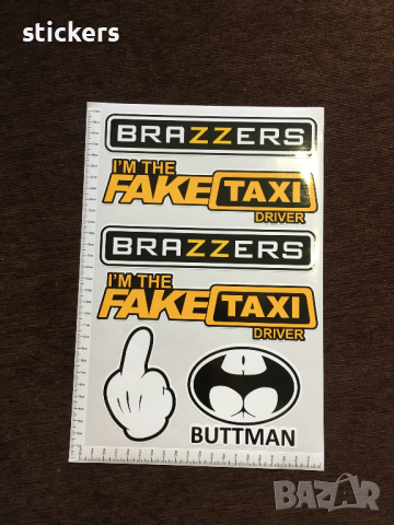 Стикери BrazzerS, Mickey, Fake Taxi, Buttman PVC фолио лист А4, снимка 3 - Аксесоари и консумативи - 45053267