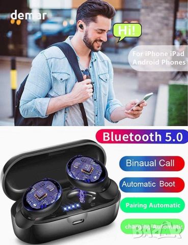 Слушалки Xawy, 5.0 безжични слушалки в ухото, стерео звук, микрофон, за iOS, Android, снимка 7 - Безжични слушалки - 45438178