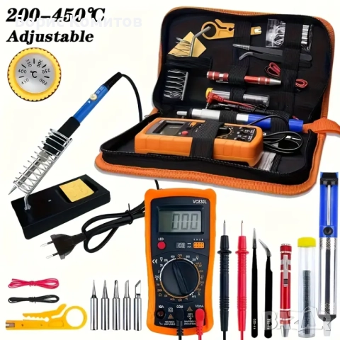 Комплект за Електрически Поялник 19 части, 60W, Регулируема Температура от 180-450°, снимка 8 - Ремонт на друга електроника - 51800492