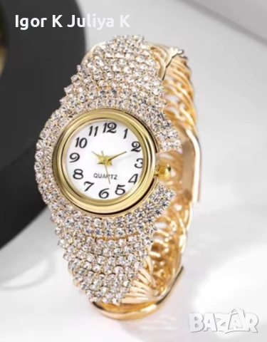Позлатен дамски часовник с камъчета , снимка 2 - Дамски - 52367664