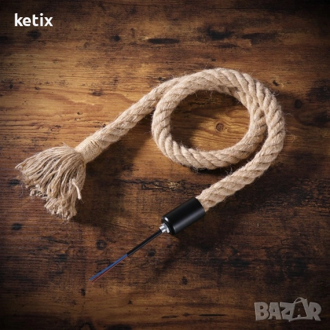 Висящ полилей от конопени влакна,комплект от 2 броя,Е27,60W, снимка 2 - Лампи за таван - 53604227