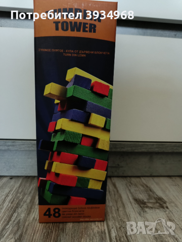 Дървена настолна игра Tumblin Tower Shopiens® с 48 цветни фигури, снимка 1 - Настолни игри - 45018914