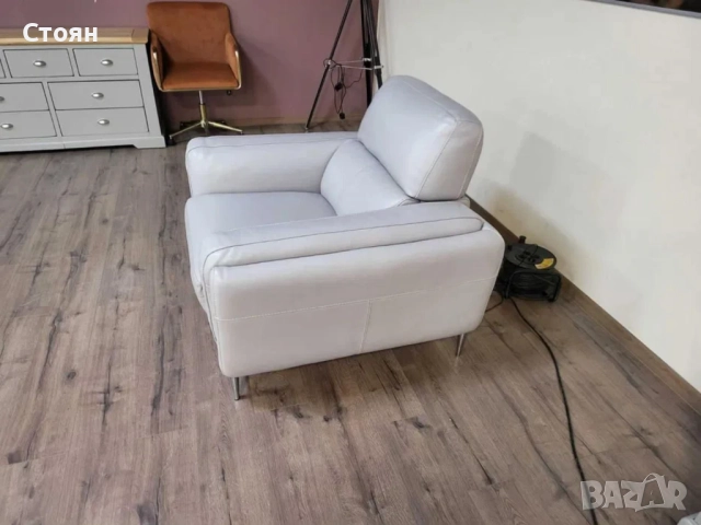 Сив кожен фотьойл с електрически релаксиращ механизъм, снимка 12 - Дивани и мека мебел - 52010545