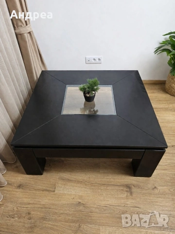 Масивна холна маса със стъкло – 100x100x40 см, снимка 2 - Маси - 54093347