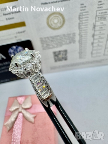 Сребърен пръстен с мойсанит (Диамант) 2 карата, снимка 11 - Пръстени - 52252905
