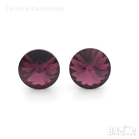 Обеци На Винт С Кристали Swarovski В Лилаво Amethyst, снимка 2 - Обеци - 46290486