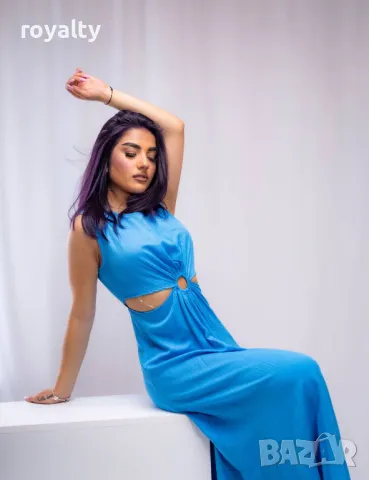 Елегантна синя дамска рокля, снимка 5 - Рокли - 50375349