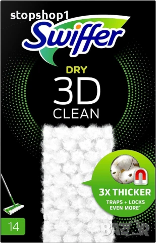 Swiffer Floor Mop 3D Clean Dry Подови кърпи, пълнител, пакет от 14, абсорбира повече прах от обикнов