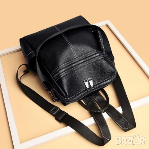 Дамска чанта-раница от естествена кожа Black 1229, снимка 7 - Раници - 45353372