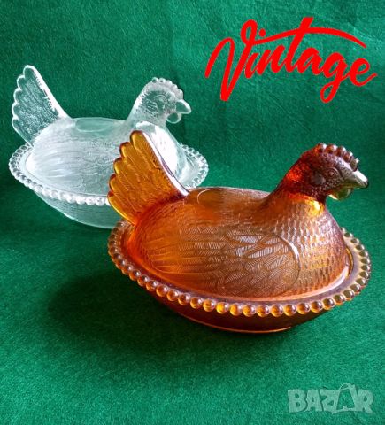 Стъклена Кокошка върху гнездо, снимка 1 - Антикварни и старинни предмети - 45284739
